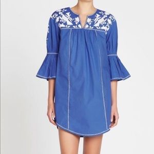 Joie The Clodagh stitched blue white embroidered mini dress xs
